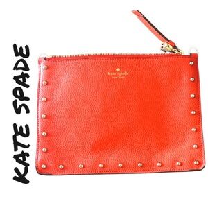 Kate Spade Red Leather Wristlet with Stud Accents